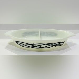 Vintage 1958 Pyrex Barbed Wire Black and White Divided Serving Dish